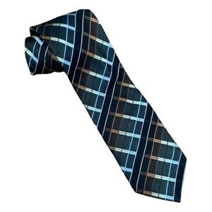 Roberto Villini Couture 100% Silk Neck Tie Brown‎ Tan Silver Stripes Classic